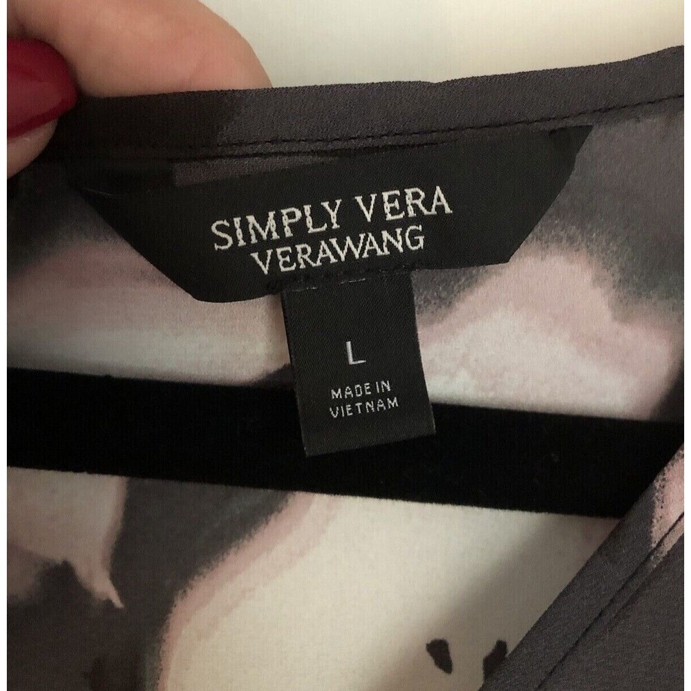SIMPLY VERA VeraWang Womens Size L Dress Charcoal Pink Floral Hi Low Dress - Picture 4 of 10
